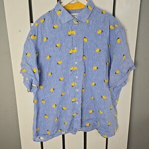 Umberto Carro Positano Linen Lemons Shirt 20.5/50 3XL Blue Vacation